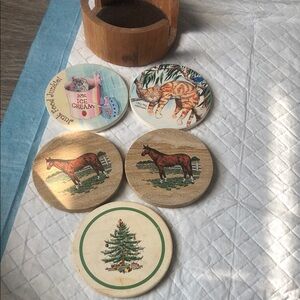 Holiday Animal & Tree Coaster Set - White, Brown, Tan